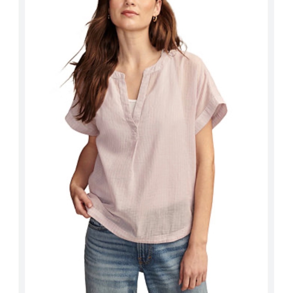 Lucky Brand Womens Purple Striped Cotton Split Neck Button Back Blouse XS New